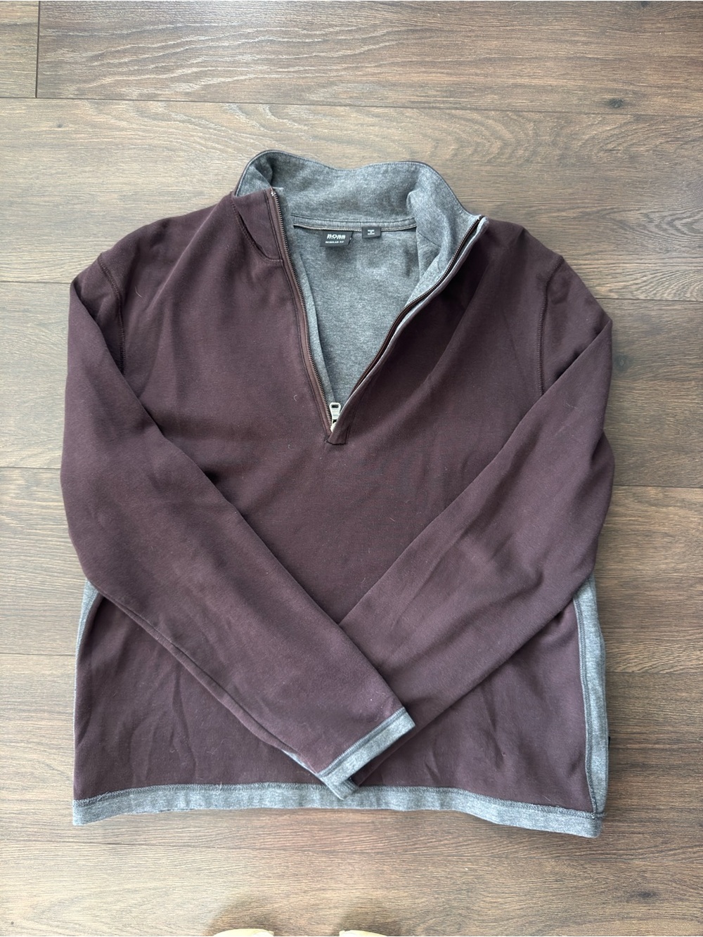 BOSS Hugo Boss Men’s Quarter Zip Pullover Burgundy Grey Size Large